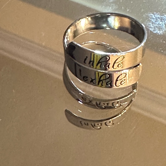Inhale/Exhale Engraved Positive Affirmation Adjustable Ring in Stainless Steel - Picture 3 of 6